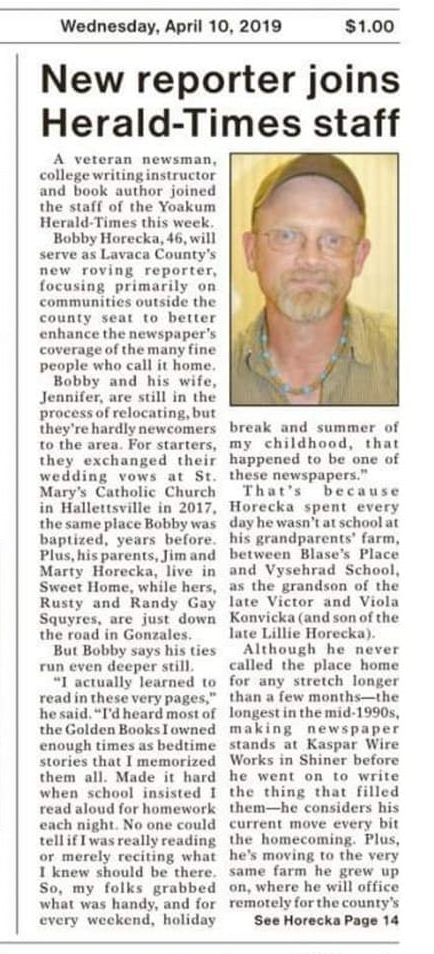 Author Bobby Horecka Joins the Herald-Times staff